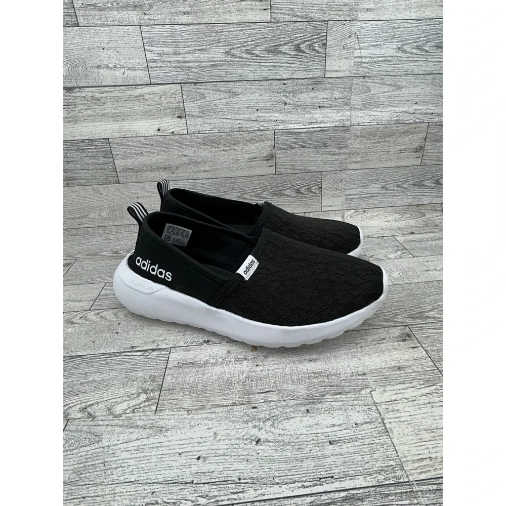 Adidas Cloudfoam Lite Racer Slip On Women Sz 6 Black White Mesh Sneakers AC8475
